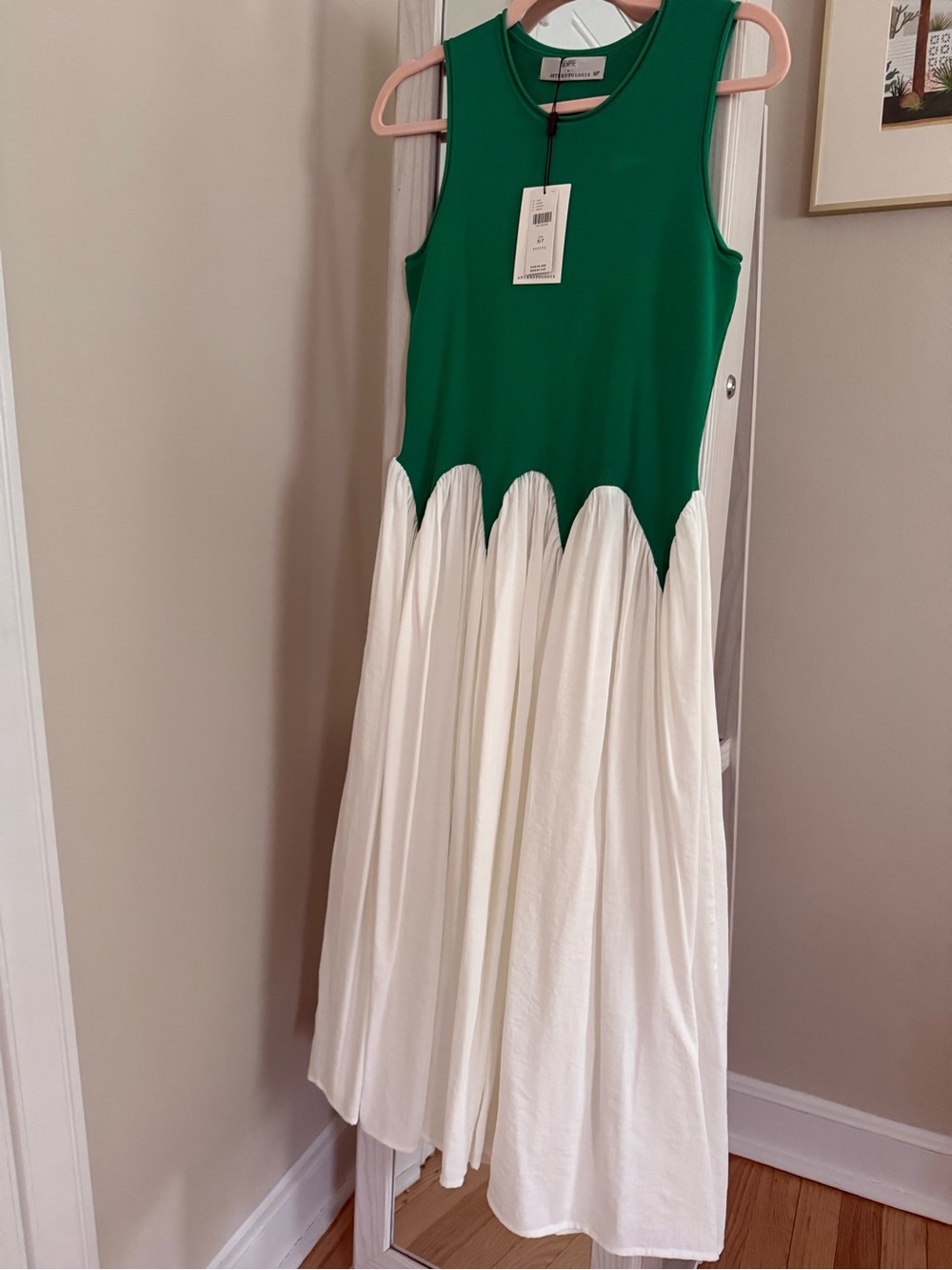 Anthropologie Emerald Green Ribbed Fabric Dress